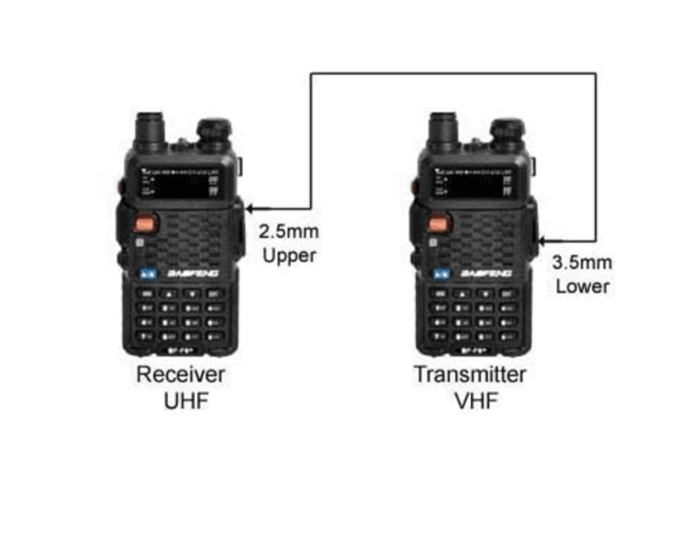 Repeater cable for 2 way radios (3.5mm-2.5mm connector)