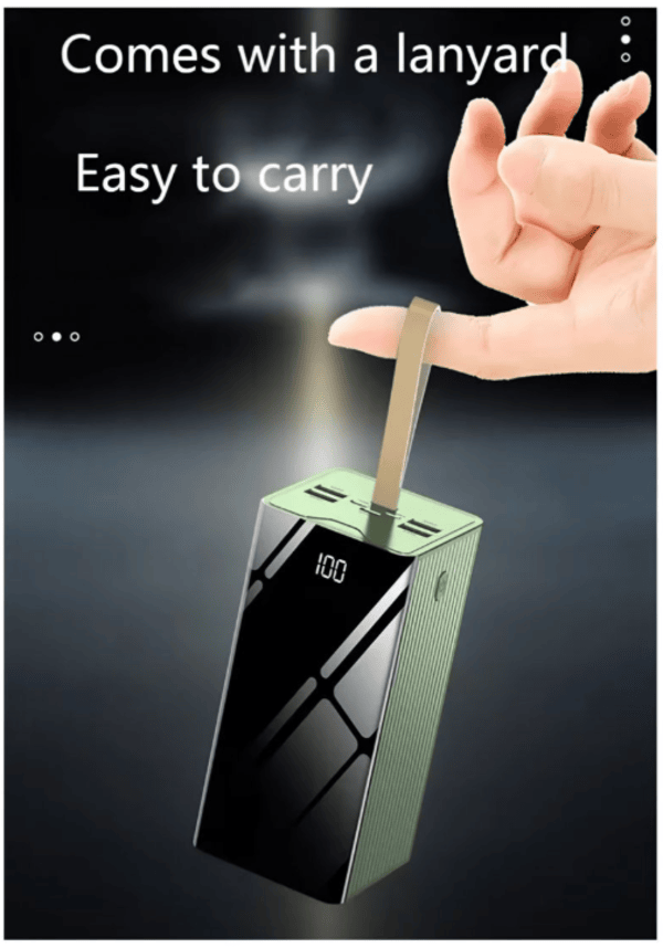 40 000mah Power Bank With Type-C Cable and Built-In Lanyard & Torch.